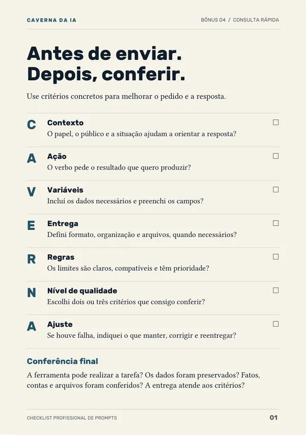 Página do Checklist de prompts