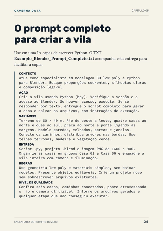 Página 24 do livro: o prompt completo para criar a vila